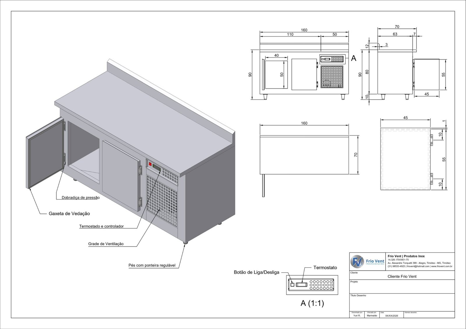 Desenho técnico de cada peça